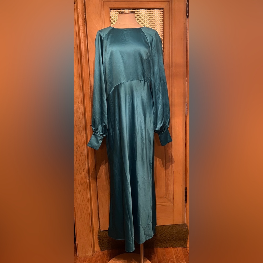 ASOS turquoise satin long sleeve dress 14 - Picture 5 of 14